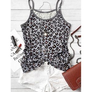 Leopard Spaghetti Strap Camisole - Gray